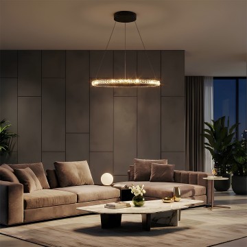 kelvo® DIAMOND  Κρεμαστό Φωτιστικό Οροφής LED 45W 4500lm 180° AC 220-240V IP20 Ρυθμιζόμενο Λευκό CCT με Χειριστήριο από 2700K έως 6000K Dimmable - Lumileds SMD Chip - Μαύρο Ματ - Μ60 x Π60 x Υ3cm