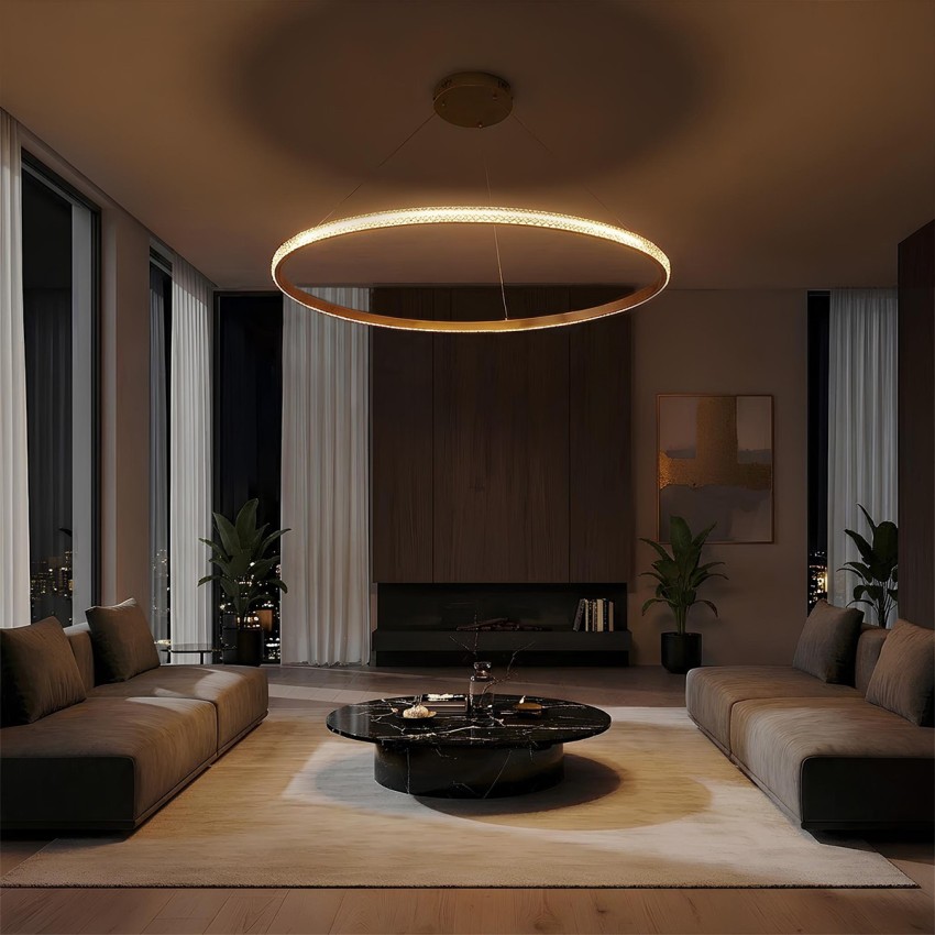 kelvo® DIAMOND  Κρεμαστό Φωτιστικό Οροφής LED 67W 6700lm 180° AC 220-240V IP20 Ρυθμιζόμενο Λευκό CCT με Χειριστήριο από 2700K έως 6000K Dimmable - Lumileds SMD Chip - Χρυσό Πλατίνα - Μ80 x Π80 x Υ3cm