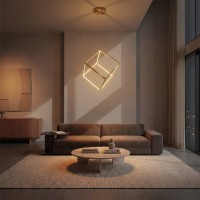 kelvo® KIBOO  Κρεμαστό Φωτιστικό Οροφής LED 36W 3600lm 360° AC 220-240V IP20 Ρυθμιζόμενο Λευκό CCT με Χειριστήριο από 2700K έως 6000K Dimmable - Lumileds SMD Chip - Χρυσό Πλατίνα - Μ40 x Π40 x Υ40cm