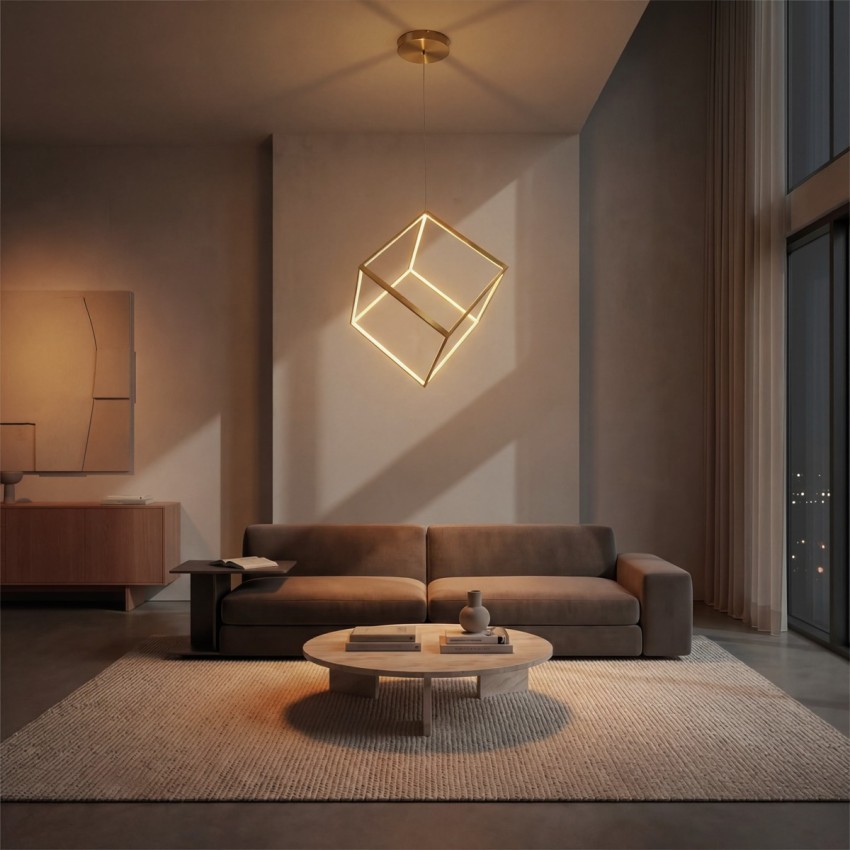 kelvo® KIBOO  Κρεμαστό Φωτιστικό Οροφής LED 36W 3600lm 360° AC 220-240V IP20 Ρυθμιζόμενο Λευκό CCT με Χειριστήριο από 2700K έως 6000K Dimmable - Lumileds SMD Chip - Χρυσό Πλατίνα - Μ40 x Π40 x Υ40cm