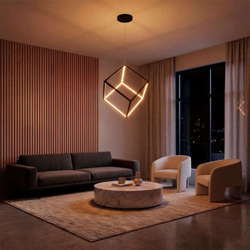 kelvo® KIBOO  Κρεμαστό Φωτιστικό Οροφής LED 36W 3600lm 360° AC 220-240V IP20 Ρυθμιζόμενο Λευκό CCT με Χειριστήριο από 2700K έως 6000K Dimmable - Lumileds SMD Chip - Μαύρο Ματ - Μ40 x Π40 x Υ40cm
