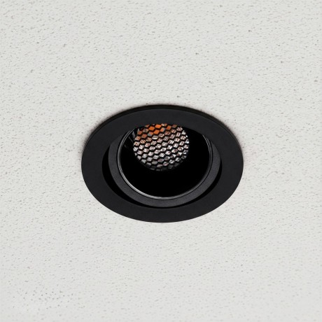 kelvo® LEO  Χωνευτό Κινούμενο Φωτιστικό Downlight Σποτ με Honeycomb Anti-Glare Reflector LED 10W 1250lm 38° AC 220-240V IP20 Θερμό Λευκό 2700K - Bridgelux COB Chip & TÜV SÜD Driver - Μαύρο Ματ - Μ8.5 x Π8.5 x Υ6.6cm / Q7.5cm