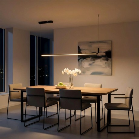 kelvo® LINARIA  Κρεμαστό Φωτιστικό Οροφής LED 36W 3600lm 180° AC 220-240V IP20 Ρυθμιζόμενο Λευκό CCT με Χειριστήριο από 2700K έως 6000K Dimmable - Lumileds SMD Chip - Μαύρο Ματ - Μ120 x Π2 x Υ10cm