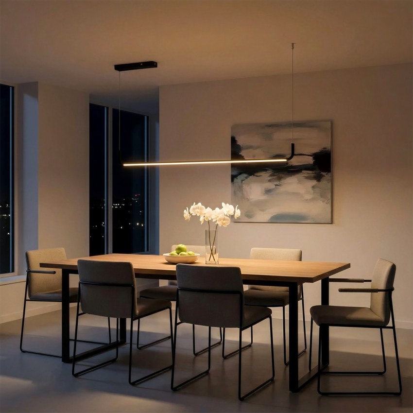 kelvo® LINARIA  Κρεμαστό Φωτιστικό Οροφής LED 36W 3600lm 180° AC 220-240V IP20 Ρυθμιζόμενο Λευκό CCT με Χειριστήριο από 2700K έως 6000K Dimmable - Lumileds SMD Chip - Μαύρο Ματ - Μ120 x Π2 x Υ10cm