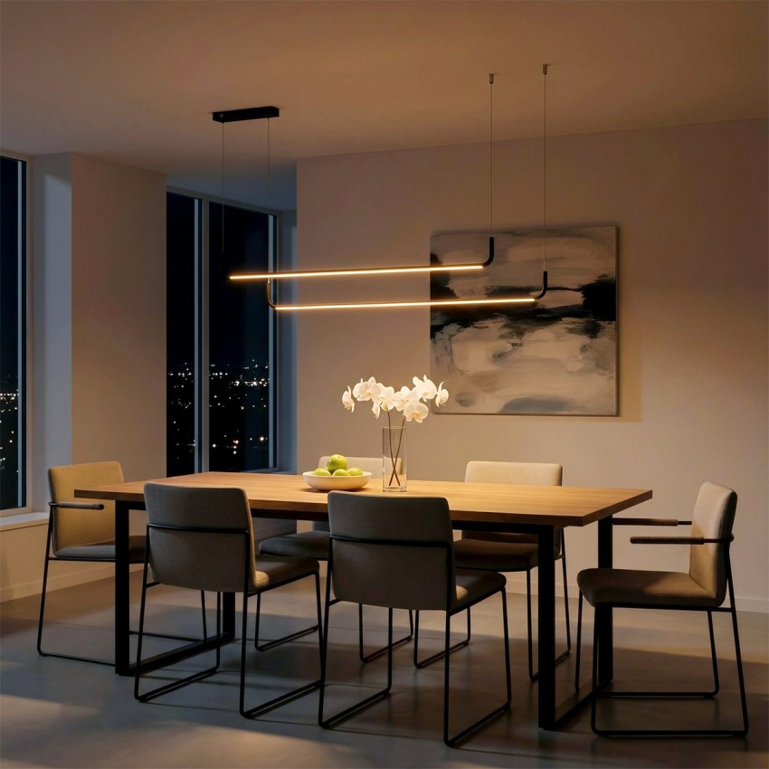 kelvo® LINARIA  Κρεμαστό Φωτιστικό Οροφής LED 72W 7200lm 180° AC 220-240V IP20 Ρυθμιζόμενο Λευκό CCT με Χειριστήριο από 2700K έως 6000K Dimmable - Lumileds SMD Chip - Μαύρο Ματ - Μ130 x Π4 x Υ25cm