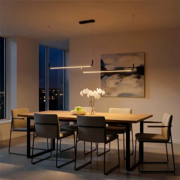 kelvo® LINARIA  Κρεμαστό Φωτιστικό Οροφής LED 72W 7200lm 180° AC 220-240V IP20 Ρυθμιζόμενο Λευκό CCT με Χειριστήριο από 2700K έως 6000K Dimmable - Lumileds SMD Chip - Μαύρο Ματ - Μ220 x Π4 x Υ25cm