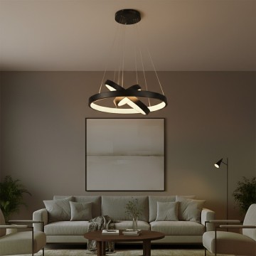 kelvo® NEMESIS  Κρεμαστό Φωτιστικό Οροφής LED 100W 10000lm 180° AC 220-240V IP20 Ρυθμιζόμενο Λευκό CCT με Χειριστήριο από 2700K έως 6000K Dimmable - Lumileds SMD Chip - Μαύρο Ματ - Μ60 x Π60 x Υ60cm