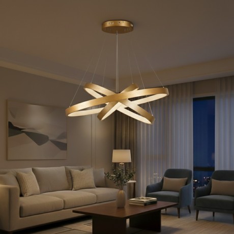 kelvo® NEMESIS  Κρεμαστό Φωτιστικό Οροφής LED 120W 12000lm 180° AC 220-240V IP20 Ρυθμιζόμενο Λευκό CCT με Χειριστήριο από 2700K έως 6000K Dimmable - Lumileds SMD Chip - Χρυσό Πλατίνα - Μ80 x Π80 x Υ80cm