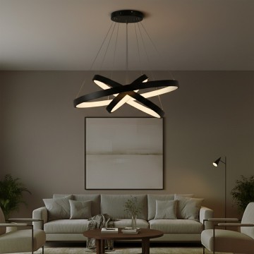 kelvo® NEMESIS  Κρεμαστό Φωτιστικό Οροφής LED 120W 12000lm 180° AC 220-240V IP20 Ρυθμιζόμενο Λευκό CCT με Χειριστήριο από 2700K έως 6000K Dimmable - Lumileds SMD Chip - Μαύρο Ματ - Μ80 x Π80 x Υ80cm