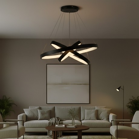 kelvo® NEMESIS  Κρεμαστό Φωτιστικό Οροφής LED 120W 12000lm 180° AC 220-240V IP20 Ρυθμιζόμενο Λευκό CCT με Χειριστήριο από 2700K έως 6000K Dimmable - Lumileds SMD Chip - Μαύρο Ματ - Μ80 x Π80 x Υ80cm