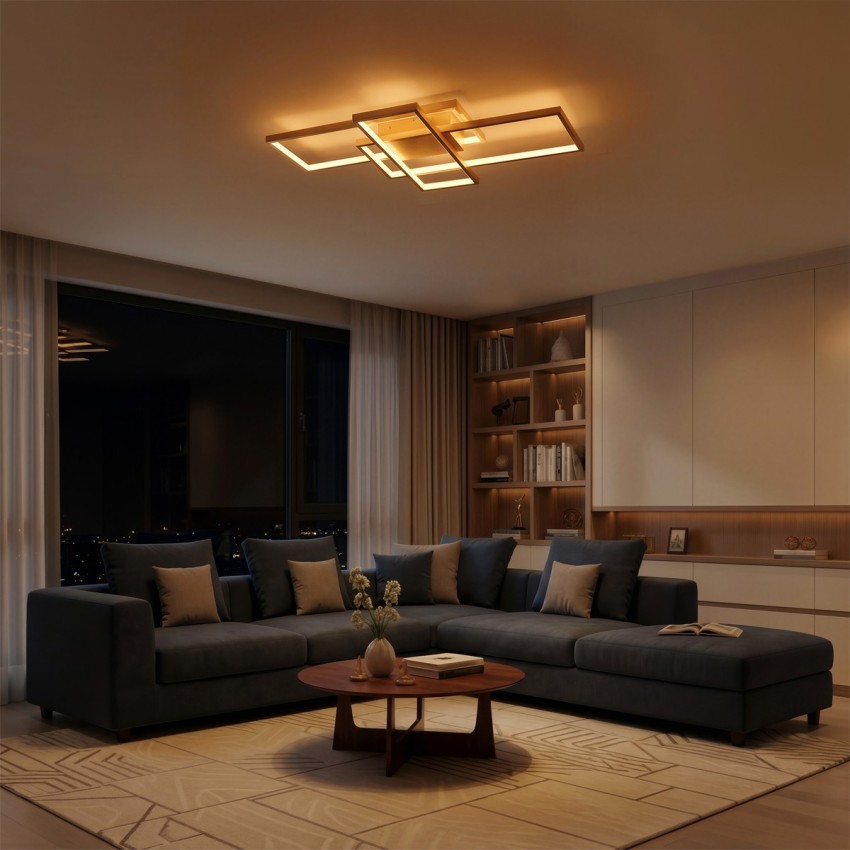 kelvo® QUADRA  Φωτιστικό Οροφής LED 100W 10000lm 120° AC 220-240V IP20 Ρυθμιζόμενο Λευκό CCT με Χειριστήριο από 2700K έως 6000K Dimmable - Lumileds SMD Chip - Σαμπανιζέ Χρυσό Ματ - Μ85 x Π45 x Υ9cm