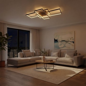 kelvo® QUADRA  Φωτιστικό Οροφής LED 120W 12000lm 120° AC 220-240V IP20 Ρυθμιζόμενο Λευκό CCT με Χειριστήριο από 2700K έως 6000K Dimmable - Lumileds SMD Chip - Μαύρο Ματ - Μ105 x Π60 x Υ9cm