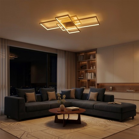 kelvo® QUADRA  Φωτιστικό Οροφής LED 120W 12000lm 120° AC 220-240V IP20 Ρυθμιζόμενο Λευκό CCT με Χειριστήριο από 2700K έως 6000K Dimmable - Lumileds SMD Chip - Σαμπανιζέ Χρυσό Ματ - Μ105 x Π60 x Υ9cm