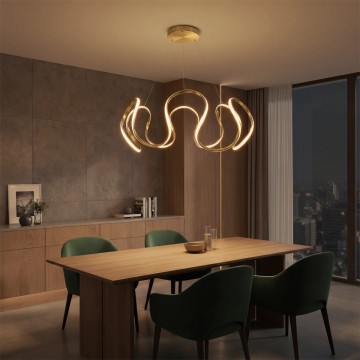 kelvo® TARANTULA  Κρεμαστό Φωτιστικό Οροφής LED 120W 12000lm 360° AC 220-240V IP20 Ρυθμιζόμενο Λευκό CCT με Χειριστήριο από 2700K έως 6000K Dimmable - Lumileds SMD Chip - Χρυσό Πλατίνα - Μ78 x Π78 x Υ31.5cm