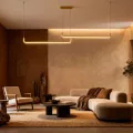 kelvo® LINARIA  Κρεμαστό Φωτιστικό Οροφής LED 72W 7200lm 180° AC 220-240V IP20 Ρυθμιζόμενο Λευκό CCT με Χειριστήριο από 2700K έως 6000K Dimmable - Lumileds SMD Chip - Χρυσό Πλατίνα - Μ212 x Π4 x Υ20cm