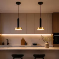 kelvo® ZANE  Κρεμαστό Φωτιστικό Οροφής LED 18W 1800lm 120° AC 220-240V IP20 Ρυθμιζόμενο Λευκό CCT με Χειριστήριο από 2700K έως 6000K Dimmable - Lumileds SMD Chip - Σατινέ Χρυσό Βούρτσας & Μαύρο Ματ - Μ15 x Π15 x Υ20cm