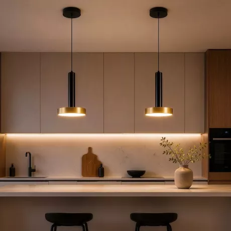 kelvo® ZANE  Κρεμαστό Φωτιστικό Οροφής LED 18W 1800lm 120° AC 220-240V IP20 Ρυθμιζόμενο Λευκό CCT με Χειριστήριο από 2700K έως 6000K Dimmable - Lumileds SMD Chip - Σατινέ Χρυσό Βούρτσας & Μαύρο Ματ - Μ15 x Π15 x Υ20cm