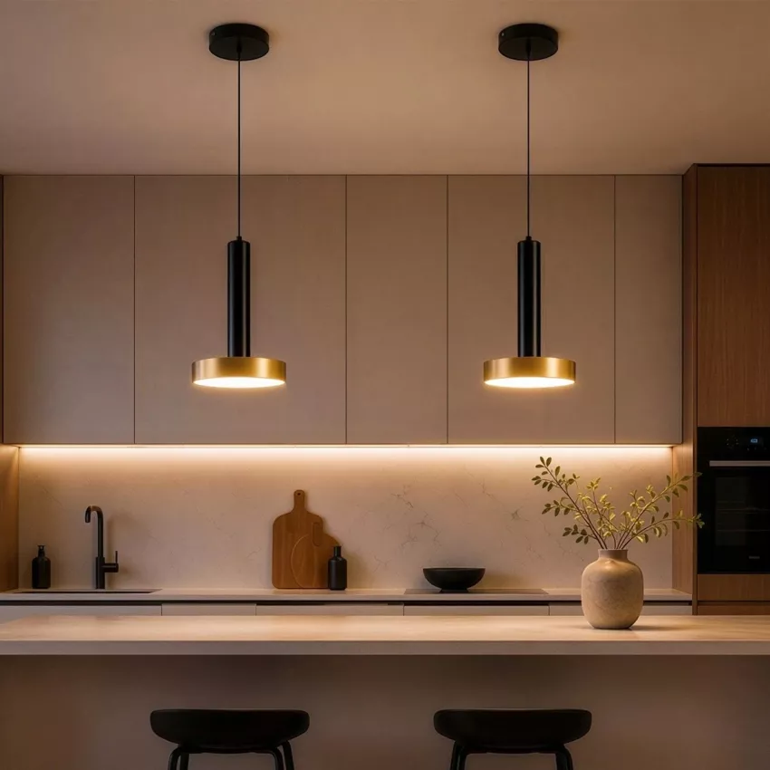 kelvo® ZANE  Κρεμαστό Φωτιστικό Οροφής LED 18W 1800lm 120° AC 220-240V IP20 Ρυθμιζόμενο Λευκό CCT με Χειριστήριο από 2700K έως 6000K Dimmable - Lumileds SMD Chip - Σατινέ Χρυσό Βούρτσας & Μαύρο Ματ - Μ15 x Π15 x Υ20cm