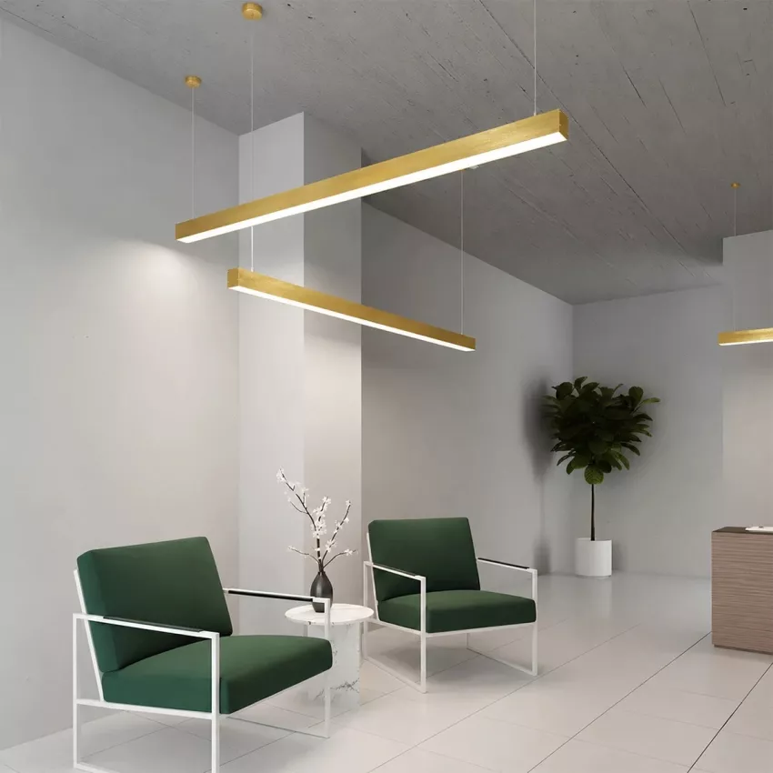 kelvo® ORION  Γραμμικό Κρεμαστό Φωτιστικό Οροφής LED 72W 7200lm 120° AC 220-240V IP20 Ρυθμιζόμενο Λευκό CCT με Χειριστήριο από 2700K έως 6000K Dimmable - Lumileds SMD Chip - Χρυσό Πλατίνα - Μ120 x Π5 x Υ7cm