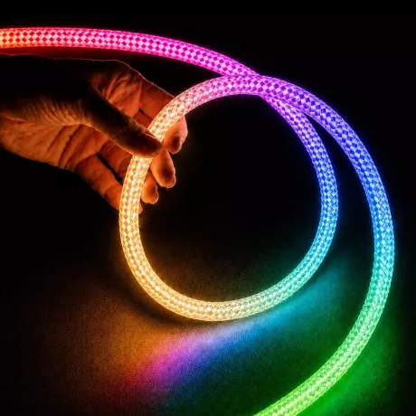 kelvo® GLOWFLEX  Ταινία Neon Flex με Πλεκτή Υφασμάτινη Επένδυση LED 14W/m 840lm/m 360° DC 24V Αδιάβροχο IP65 120 x SMD5054 Chip/m Πολύχρωμο RGB+WW Dimmable - Sanan SMD Chip - Μ1000 x Π2.2 x Υ2.2cm - Ρολό 10 Μέτρων