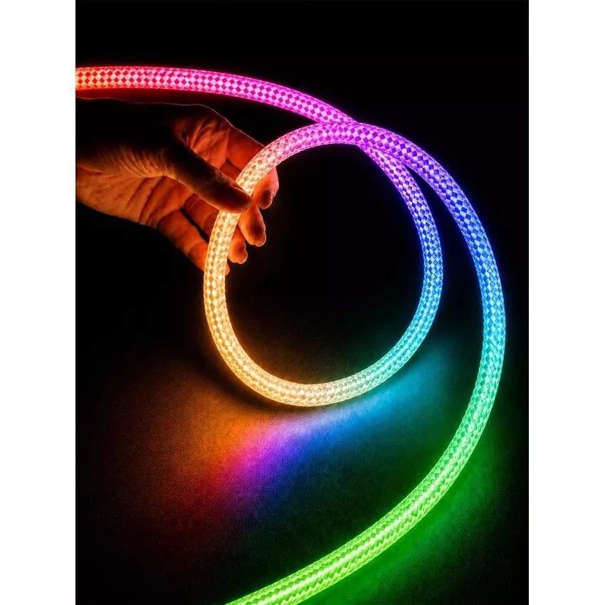 kelvo® GLOWFLEX  Ψηφιακή Pixel Addressable Ταινία Neon Flex με Πλεκτή Υφασμάτινη Επένδυση LED 14W/m 840lm/m 360° DC 24V Αδιάβροχο IP65 120 x SMD5054 Chip/m Πολύχρωμο RGB+WW Dimmable SPI/TTL Protocol IC TM1814 - Sanan SMD Chip - Μ1000 x Π2.2 x Υ2.2cm - Ρολ
