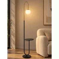 kelvo® CORDELIA  Επιδαπέδιο Φωτιστικό για Λάμπα με Ντουί 1 x E27 AC 220-240V IP20 - Μαύρο Ματ & Σατινέ Χρυσό Βούρτσας - Μ38 x Π30 x Υ180cm