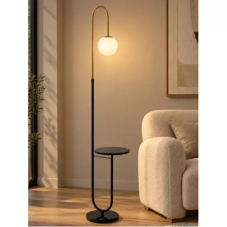 kelvo® CORDELIA  Επιδαπέδιο Φωτιστικό για Λάμπα με Ντουί 1 x E27 AC 220-240V IP20 - Μαύρο Ματ & Σατινέ Χρυσό Βούρτσας - Μ38 x Π30 x Υ180cm