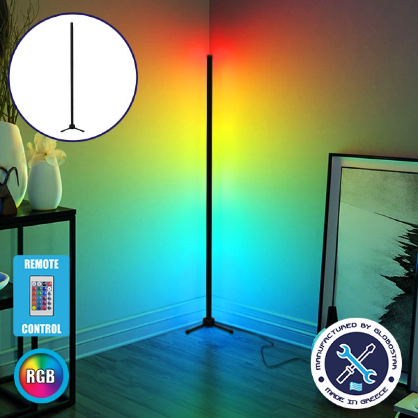 Μοντέρνο Minimal Επιδαπέδιο Μαύρο Φωτιστικό 100cm LED 16 Watt με Ασύρματο Χειριστήριο RF & Dimmer RGB Πολύχρωμο  ALIEN Design