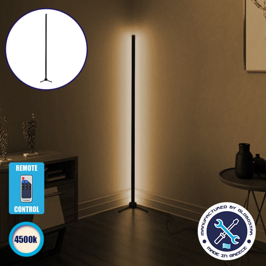 Μοντέρνο Minimal Επιδαπέδιο Μαύρο Φωτιστικό 150cm LED 24 Watt με Ασύρματο Χειριστήριο RF & Dimmer Φυσικό Λευκό 4500k  ALIEN Design