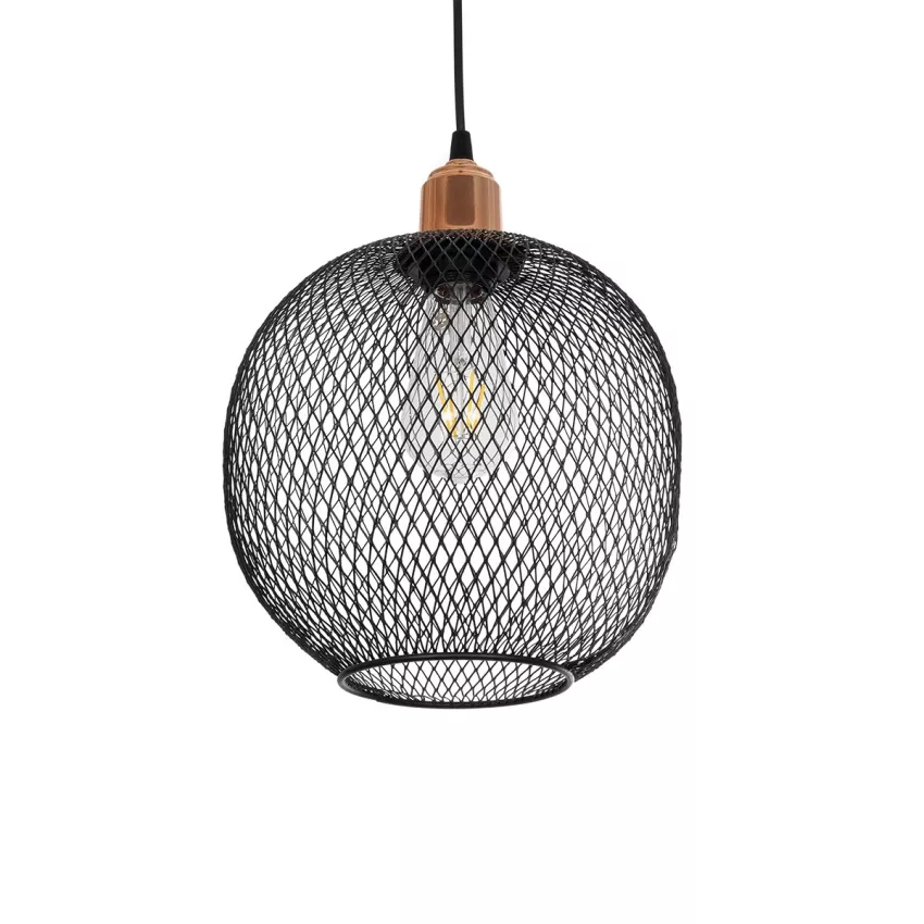 GLOBOSTAR® WIRE  Μοντέρνο Κρεμαστό Φωτιστικό Οροφής με Ντουί 1 x E27 AC 220-240V IP20 - Μαύρο & Χάλκινο - Μ25 x Π25 x Υ30cm