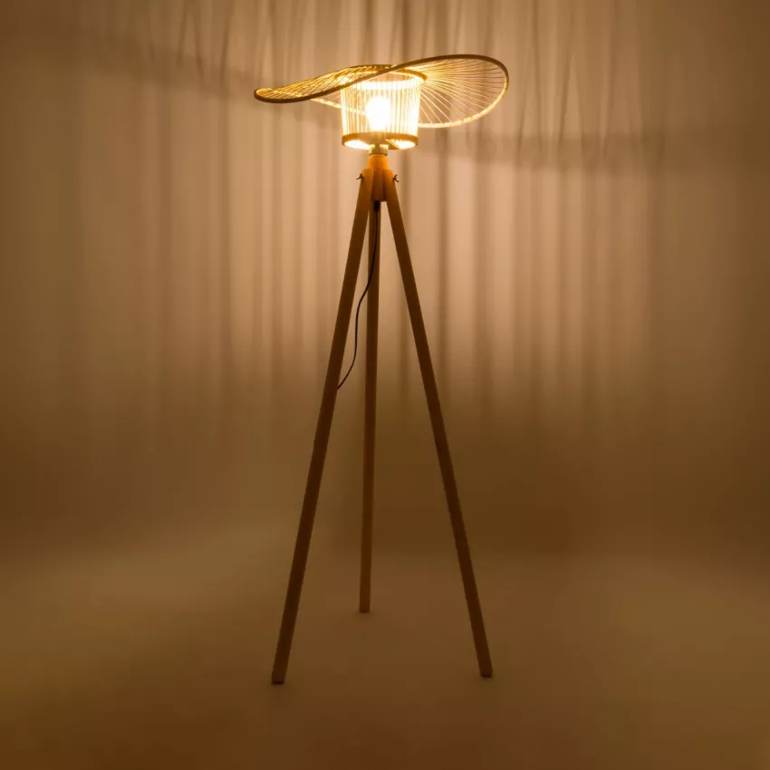 POPPY  Boho Επιδαπέδιο Φωτιστικό Μονόφωτο 1 x E27 IP20 Μπεζ Ξύλο - Μ58 x Π58 x Υ138cm