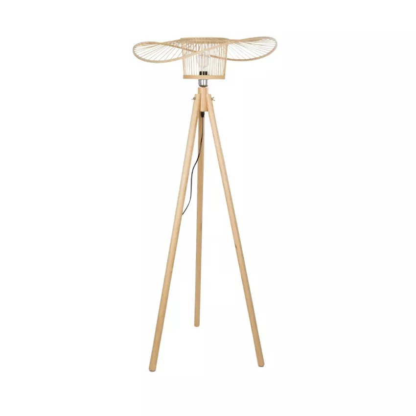 POPPY  Boho Επιδαπέδιο Φωτιστικό Μονόφωτο 1 x E27 IP20 Μπεζ Ξύλο - Μ58 x Π58 x Υ138cm