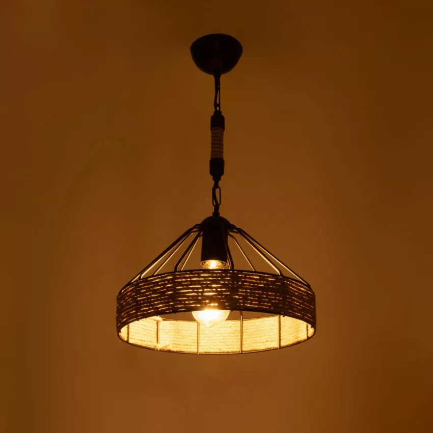 ZION Vintage Κρεμαστό Φωτιστικό Σχοινί Μονόφωτο 1 x E27 IP20 Μαύρο Μέταλλο με Μπεζ Σχοινί - Μ33 x Π33 x Υ29cm ZION Vintage Κρεμαστό Φωτιστικό Σχοινί Μονόφωτο 1 x E27 IP20 Μαύρο Μέταλλο με Μπεζ Σχοινί - Μ33 x Π33 x Υ29cm