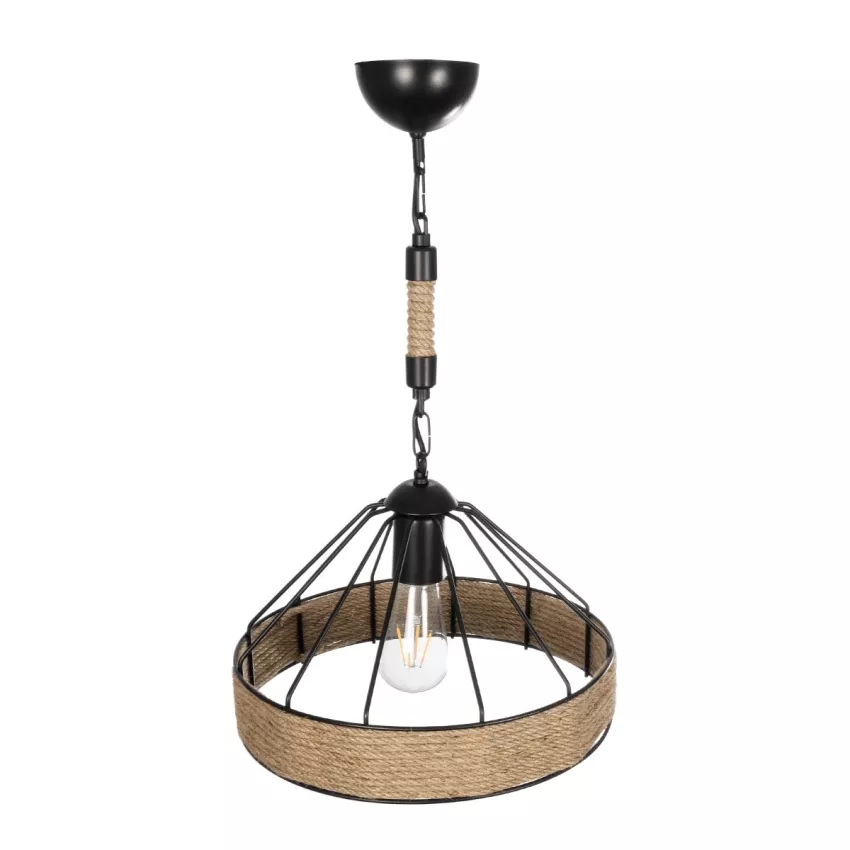 ZION Vintage Κρεμαστό Φωτιστικό Σχοινί Μονόφωτο 1 x E27 IP20 Μαύρο Μέταλλο με Μπεζ Σχοινί - Μ33 x Π33 x Υ29cm ZION Vintage Κρεμαστό Φωτιστικό Σχοινί Μονόφωτο 1 x E27 IP20 Μαύρο Μέταλλο με Μπεζ Σχοινί - Μ33 x Π33 x Υ29cm