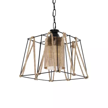 GLOBOSTAR® GATSBY  Vintage Κρεμαστό Φωτιστικό Οροφής με Ντουί 1 x E27 AC 220-240V IP20 - Μαύρο & Μπεζ - Μ25 x Π25 x Υ25cm