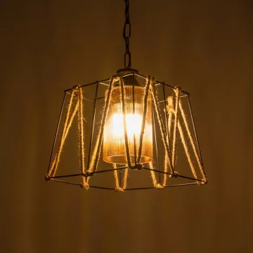 GLOBOSTAR® GATSBY  Vintage Κρεμαστό Φωτιστικό Οροφής με Ντουί 1 x E27 AC 220-240V IP20 - Μαύρο & Μπεζ - Μ25 x Π25 x Υ25cm