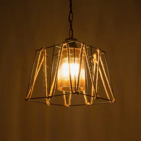 GLOBOSTAR® GATSBY  Vintage Κρεμαστό Φωτιστικό Οροφής με Ντουί 1 x E27 AC 220-240V IP20 - Μαύρο & Μπεζ - Μ25 x Π25 x Υ25cm