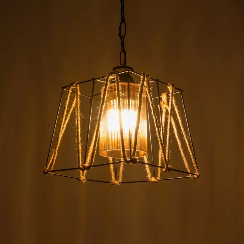 GLOBOSTAR® GATSBY  Vintage Κρεμαστό Φωτιστικό Οροφής με Ντουί 1 x E27 AC 220-240V IP20 - Μαύρο & Μπεζ - Μ25 x Π25 x Υ25cm