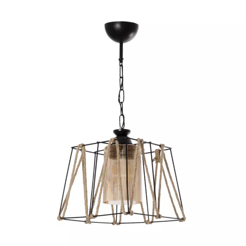 GLOBOSTAR® GATSBY  Vintage Κρεμαστό Φωτιστικό Οροφής με Ντουί 1 x E27 AC 220-240V IP20 - Μαύρο & Μπεζ - Μ25 x Π25 x Υ25cm