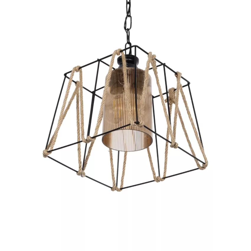 GLOBOSTAR® GATSBY  Vintage Κρεμαστό Φωτιστικό Οροφής με Ντουί 1 x E27 AC 220-240V IP20 - Μαύρο & Μπεζ - Μ25 x Π25 x Υ25cm