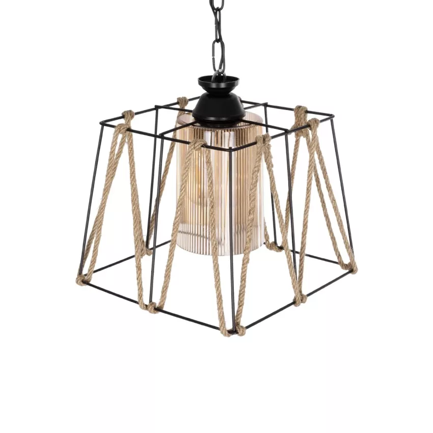 GLOBOSTAR® GATSBY  Vintage Κρεμαστό Φωτιστικό Οροφής με Ντουί 1 x E27 AC 220-240V IP20 - Μαύρο & Μπεζ - Μ25 x Π25 x Υ25cm