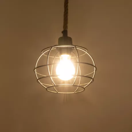 TALAH  Vintage Κρεμαστό Φωτιστικό Σχοινί Μονόφωτο 1 x E27 IP20 Μαύρο Μέταλλο με Μπεζ Σχοινί - Μ14 x Π14 x Υ61.5cm