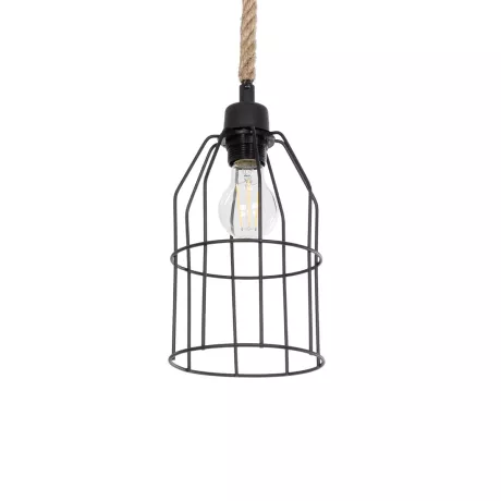 TALAH  Vintage Κρεμαστό Φωτιστικό Σχοινί Μονόφωτο 1 x E27 IP20 Μαύρο Μέταλλο με Μπεζ Σχοινί - Μ14 x Π14 x Υ90cm