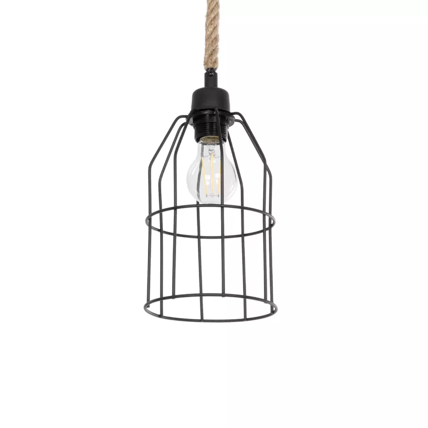 TALAH  Vintage Κρεμαστό Φωτιστικό Σχοινί Μονόφωτο 1 x E27 IP20 Μαύρο Μέταλλο με Μπεζ Σχοινί - Μ14 x Π14 x Υ90cm