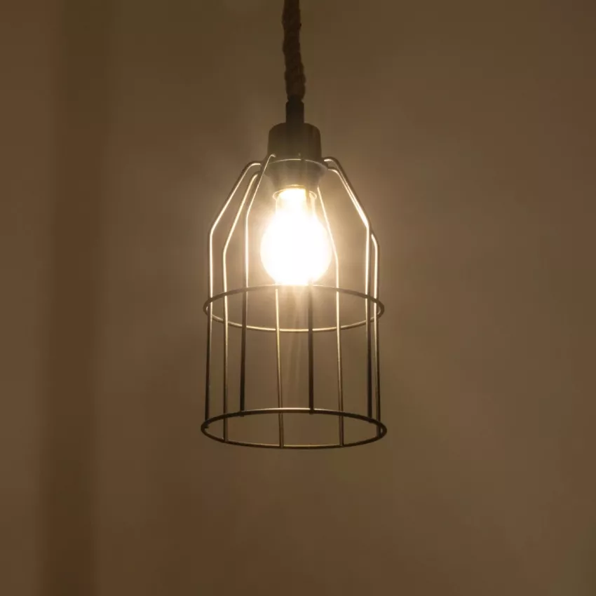 TALAH  Vintage Κρεμαστό Φωτιστικό Σχοινί Μονόφωτο 1 x E27 IP20 Μαύρο Μέταλλο με Μπεζ Σχοινί - Μ14 x Π14 x Υ90cm