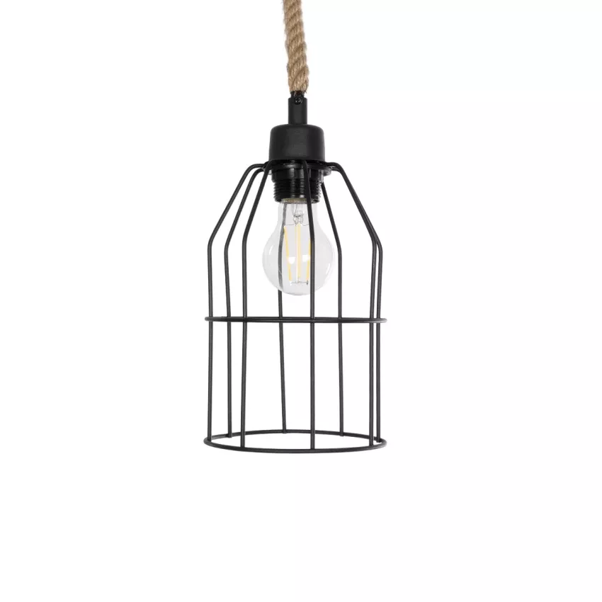 TALAH  Vintage Κρεμαστό Φωτιστικό Σχοινί Μονόφωτο 1 x E27 IP20 Μαύρο Μέταλλο με Μπεζ Σχοινί - Μ14 x Π14 x Υ90cm