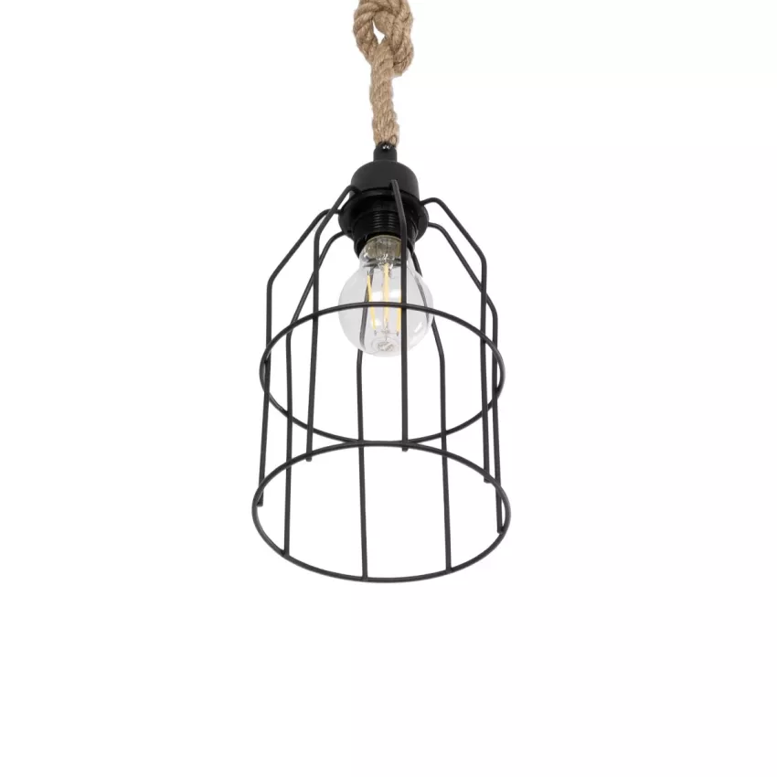 TALAH  Vintage Κρεμαστό Φωτιστικό Σχοινί Μονόφωτο 1 x E27 IP20 Μαύρο Μέταλλο με Μπεζ Σχοινί - Μ14 x Π14 x Υ90cm