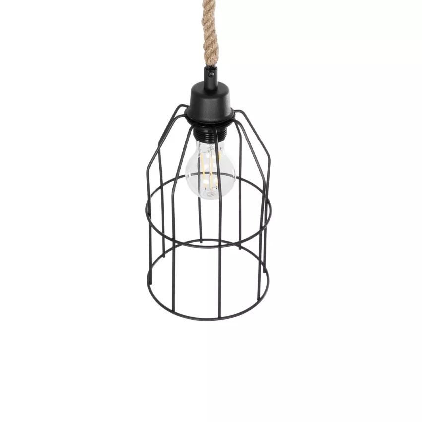 TALAH  Vintage Κρεμαστό Φωτιστικό Σχοινί Μονόφωτο 1 x E27 IP20 Μαύρο Μέταλλο με Μπεζ Σχοινί - Μ14 x Π14 x Υ90cm