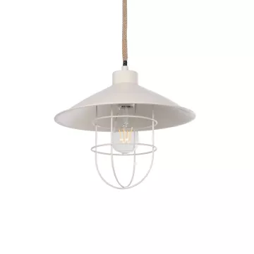 TULUB  Vintage Κρεμαστό Φωτιστικό Σχοινί Μονόφωτο 1 x E27 IP20 Λευκό Μέταλο με Μπεζ Σχοινί - Μ31 x Π31 x Υ90cm