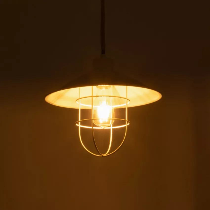 TULUB  Vintage Κρεμαστό Φωτιστικό Σχοινί Μονόφωτο 1 x E27 IP20 Λευκό Μέταλο με Μπεζ Σχοινί - Μ31 x Π31 x Υ90cm